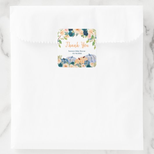 Peach and Navy Pumpkins Vrijgezellenfeest Dank u w Vierkante Sticker (Tas)