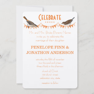 Peach and Oranje Bunting Wedding Invitations Kaart