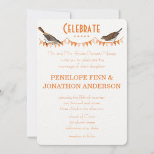 Peach and Oranje Bunting Wedding Invitations Kaart