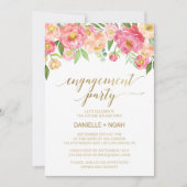 Peach and Pink Peony Flowers Engagement Party Kaart (Voorkant)