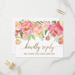 Peach and Pink Peony Flowers Menu Keuze RSVP