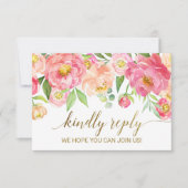 Peach and Pink Peony Flowers Menu Keuze RSVP-kaart (Voorkant)
