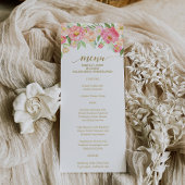 Peach and Pink Peony Flowers Wedding Menu Kaart