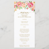 Peach and Pink Peony Flowers Wedding Menu Kaart (Voorkant)