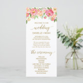 Peach and Pink Peony Flowers Wedding Programme Programmakaart (Staand voorkant)