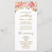 Peach and Pink Peony Flowers Wedding Programme Programmakaart (Voorkant)