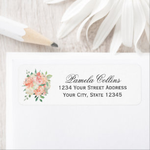Peach and Pink Waterverf Bouquet Return Address Etiket