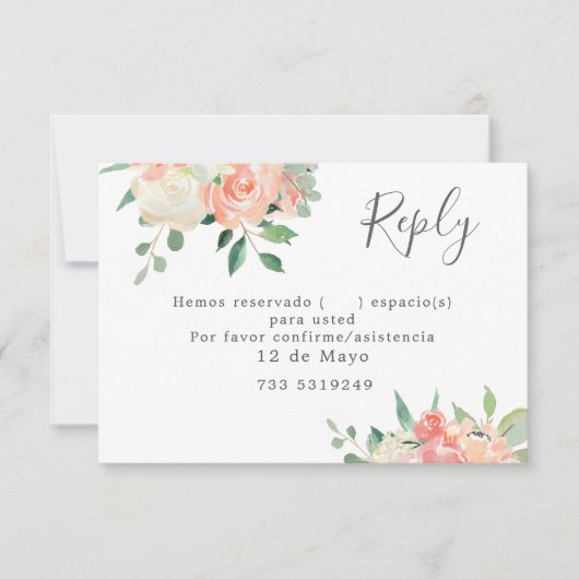 Peach and Pink Waterverf Floral Wedding RSVP Invi Kaart (Voorkant)
