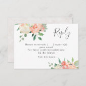 Peach and Pink Waterverf Floral Wedding RSVP Invi Kaart (Voorkant / Achterkant)