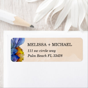 Peach and Purple Watercolor Daisy Return Address Etiket