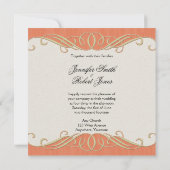 Peach and Sage Elegant Scroll Wedding Invitation Kaart (Achterkant)
