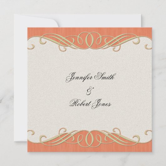 Peach and Sage Elegant Scroll Wedding Invitation Kaart (Voorkant)