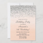 Peach and Silver Birthday Invitation Kaart (Voorkant)