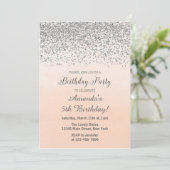 Peach and Silver Birthday Invitation Kaart (Staand voorkant)