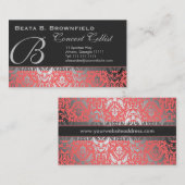 Peach and Silver Elegant Damask Patroon Visitekaartje (Voorkant / Achterkant)