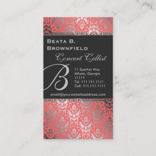 Peach and Silver Elegant Damask Patroon Visitekaartje