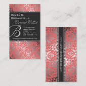 Peach and Silver Elegant Damask Patroon Visitekaartje (Voorkant / Achterkant)