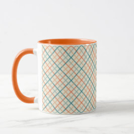 Peach and Teal Plaid Design Mok