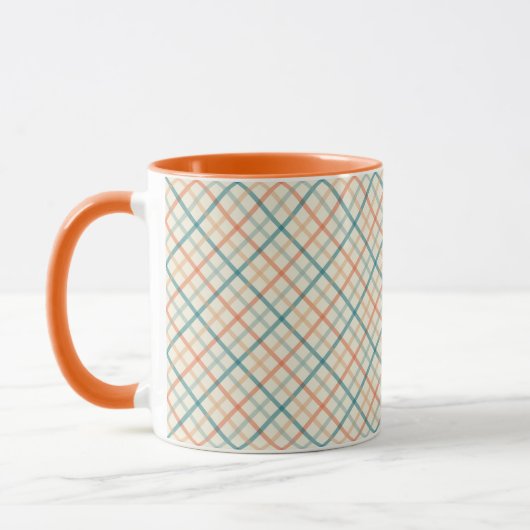Peach and Teal Plaid Design Mok (Links)