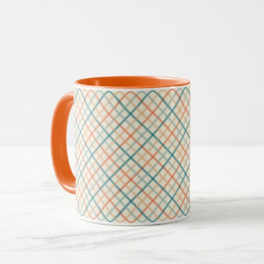Peach and Teal Plaid Design Mok (Voorkant links)