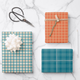 Peach and Teal Plaid Inpakpapier Vel