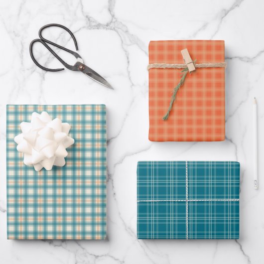Peach and Teal Plaid Inpakpapier Vel (Voorkant)
