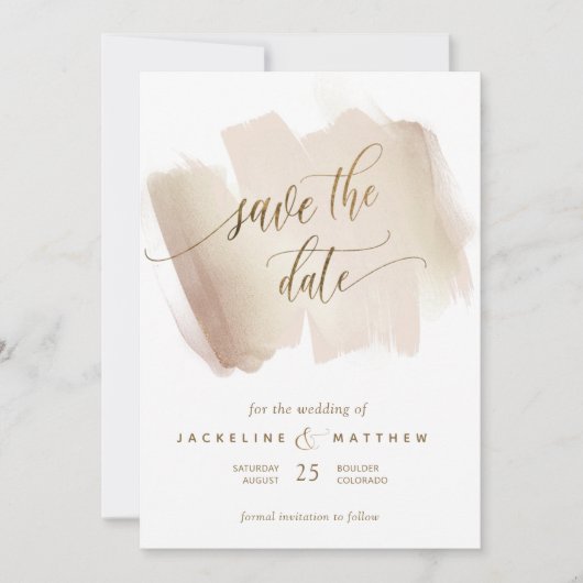Peach and Terracotta Brush Strokes Minimal Wedding Save The Date (Voorkant)