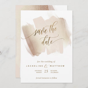 Peach and Terracotta Brush Strokes Minimal Wedding Save The Date
