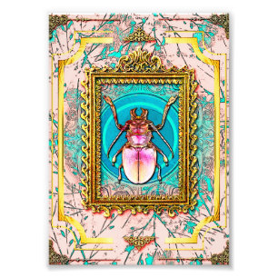 Peach and Turquoise Chic Victoriaans Beetle Specim Foto Afdruk