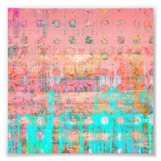 Peach and Turquoise Weathered Paint Polka Dot. Foto Afdruk (Voorkant)