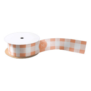 Peach and White Gingham, Your Monogram Satijnen Lint