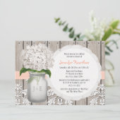 Peach and White Hydrangea Mason Jar Vrijgezellenfe Kaart (Staand voorkant)