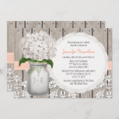 Peach and White Hydrangea Mason Jar Vrijgezellenfe Kaart (Voorkant / Achterkant)