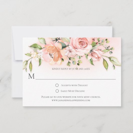 Peach and White Roses Greenery Colorwash RSVP (Voorkant)