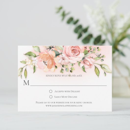 Peach and White Roses Greenery Colorwash RSVP (Staand voorkant)