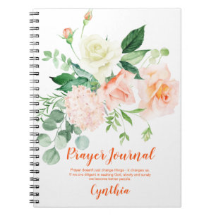 Peach and White Roses Greenery Prayer Journal Notitieboek