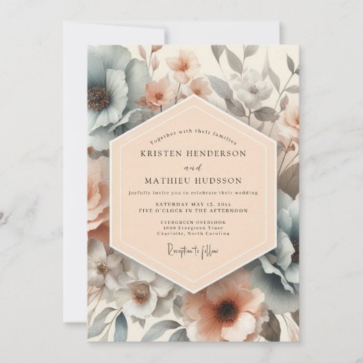Peach Angelic Spring Wedding Kaart (Voorkant)