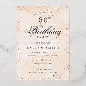 Peach apricot 60th verjaardagsfeestje roos gold folie uitnodiging (Voorkant)