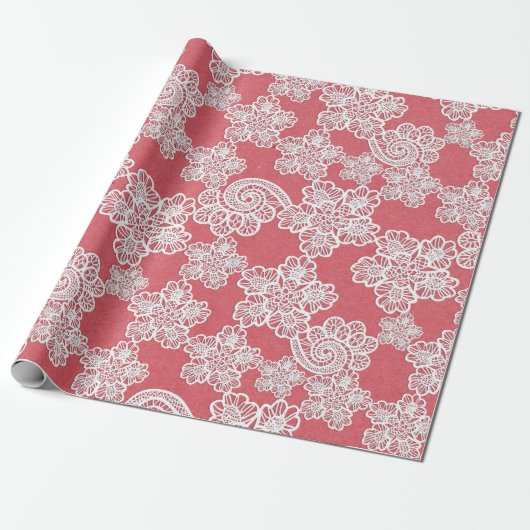 PEACH APRICOT LACE PATTERN WRAPPING PAPER GIFT CADEAUPAPIER (Uitgerold)