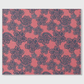 PEACH APRICOT NAVY LACE PATTERN WRAPPING PAPIER (Vlak)