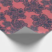 PEACH APRICOT NAVY LACE PATTERN WRAPPING PAPIER (Hoek)