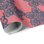 PEACH APRICOT NAVY LACE PATTERN WRAPPING PAPIER (Rol Hoek)