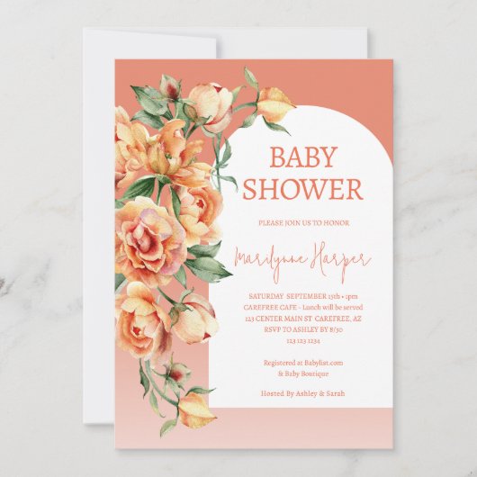Peach Apricot Peony Baby shower Kaart (Voorkant)