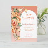 Peach Apricot Peony Baby shower Kaart (Staand voorkant)