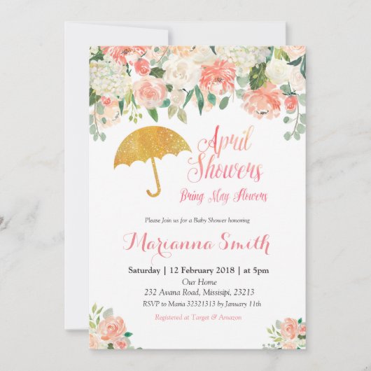 Peach April Shower brengt de Uitnodiging van de Mo (Voorkant)