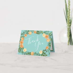 Peach Aqua Blauwgroen Weddenschap Rozen Floral Bedankkaart