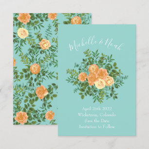 Peach Aqua Blauwgroen Weddenschap Rozen Floral Kaart