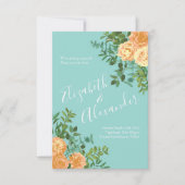 Peach Aqua Blauwgroen Weddenschap Rozen Floral Kaart (Voorkant)