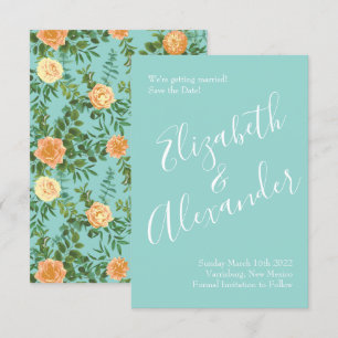 Peach Aqua Blauwgroen Weddenschap Rozen Floral Kaart