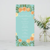 Peach Aqua Blauwgroen Weddenschap Rozen Floral Menu (Staand voorkant)